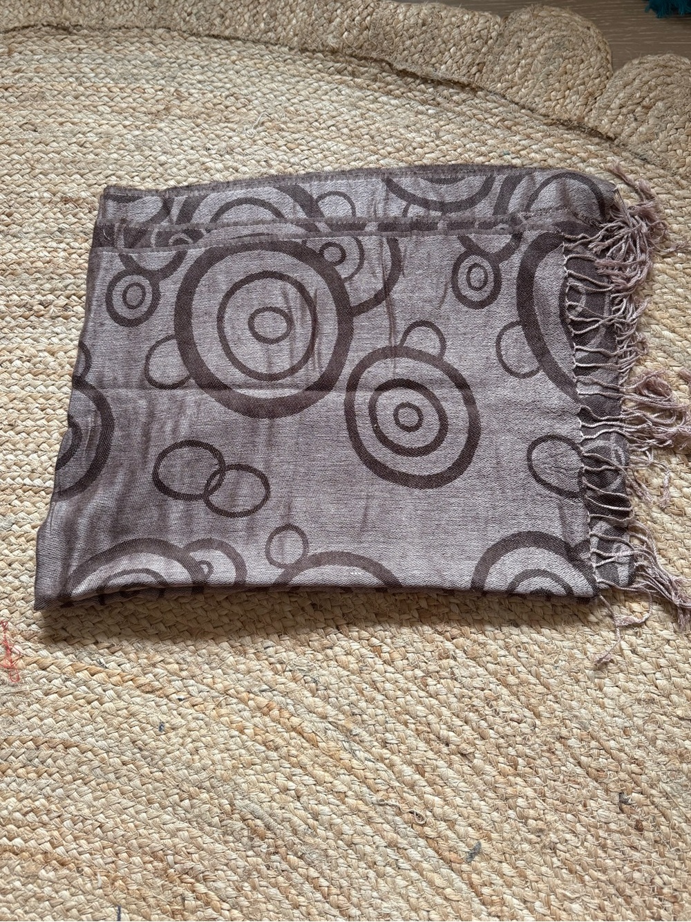 Pashmina Silk Blend Abstract Circle Swirl Scarf Shawl Wrap Brown